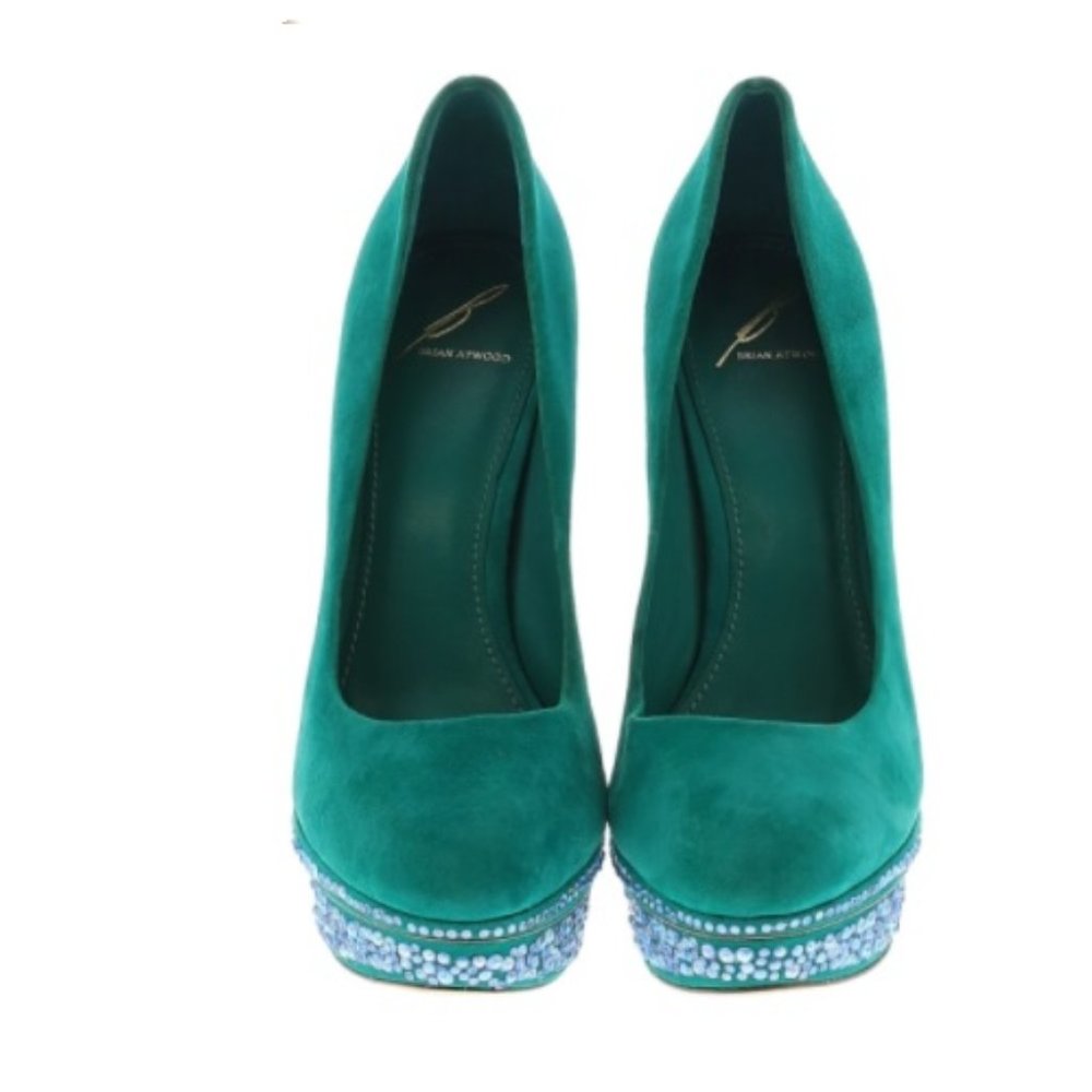 Teal suede and blue rhinestones heels - Picture 3 of 8